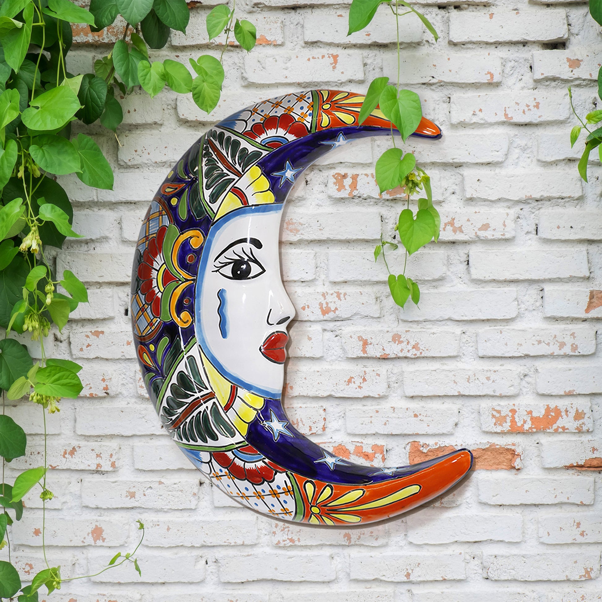 Talavera Style La Luna Ceramic Wall Art