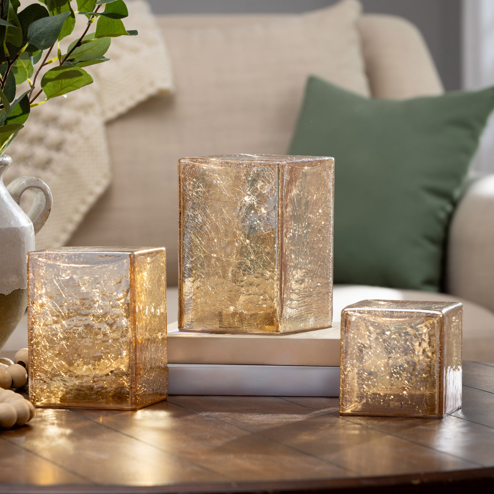 Evergreen LED Glass Cubes and Spheres Towers, Set of 3